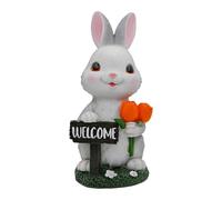 MFMEXUL Statue Lapin Extérieur Ornement Solaire Jardin Figurine Résine Miniature Décorative avec Lampadaire Intégré Adaptée Aux Anniversaires Maison Terrasse