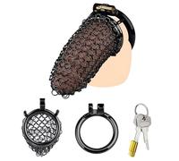 MFMYEE Cage à pénis en maille métallique, cage à pénis SM en acier inoxydable avec anneaux péniens, ceinture de chasteté BDSM avec verrou, jouet sexuel pour jeux de bondage adultes (S, 40mm)