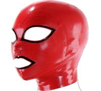 MFMYEE Cagoule en latex rouge, masque SM bondage pour cosplay, masque de fête d'Halloween avec fermeture éclair (M)