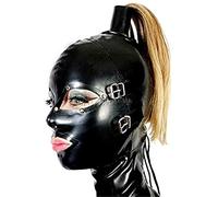 MFMYEE Masque bondage en latex avec perruque et masque pour les yeux, masque SM pour cosplay, coiffe pour Halloween (M)