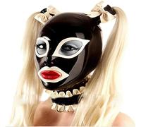 MFMYEE Masque de latex BDSM, masque de bondage érotique, masque de cosplay avec perruque de tresse d'arc
