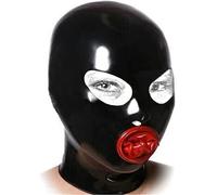 MFMYEE Masque en latex avec cache-bouche rouge intégré, masque de bondage pour jeux de rôle SM et coiffe d'Halloween (fermeture éclair au dos). (S)