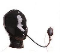 MFMYEE Masque en latex bondage, bâillon gonflable amovible et entièrement fermé, masque pour jeux de rôle SM, coiffe pour soirée d'Halloween. (M)