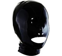 MFMYEE Masque en latex bondage, masque BDSM, couvre-chef fétichiste, cosplay en latex, fermeture éclair à l'arrière, masque avec bandeau (noir)，S