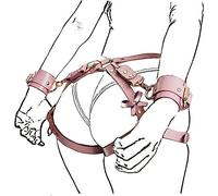 MFMYEE porte-jarretelles pour entraver les jambes, sous-vêtements en cuir pour entraver le corps, avec chaîne de taille et menottes (Rose)