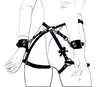 MFMYEE porte-jarretelles pour entraver les jambes, sous-vêtements en cuir pour entraver le corps, avec chaîne de taille et menottes (Noir)