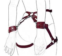 MFMYEE porte-jarretelles pour entraver les jambes, sous-vêtements en cuir pour entraver le corps, avec chaîne de taille et menottes (Rouge)