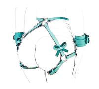 MFMYEE porte-jarretelles pour entraver les jambes, sous-vêtements en cuir pour entraver le corps, avec chaîne de taille et menottes (Vert)