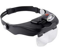 MFRELMNZG Loupe Serre-tête Mains Libres à Double œil, Lunettes à visière éclairées par LED, 4 lentilles détachables, grossissantes - pour Le Traitement, la réparation et la Gravure