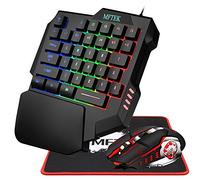 MFTEK Ensemble clavier et souris de jeu à une main, clavier mécanique rétroéclairé RVB arc-en-ciel d'une seule main avec repose-poignet, clavier filaire USB et tapis de souris pour PC PS4 Gamer