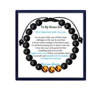 MFTRADING Bracelet à perles pour homme - Cadeau pour mon fils, petit-fils, frère, mari, petit ami, cadeau d'anniversaire, de Noël, bracelets de perles en pierre œil de tigre de 8 mm, 7.5inches, Pierre