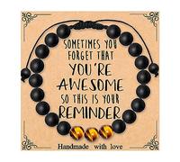 MFTRADING Bracelet à perles pour homme - Cadeau pour mon fils, petit-fils, frère, mari, petit ami, cadeau d'anniversaire, de Noël, bracelets de perles en pierre œil de tigre de 8 mm, 7.5inches, Acier