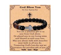 MFTRADING Bracelet avec croix pour homme - Cadeau chrétien pour fils, petit-fils, frère, mari, papa, homme, parrain, religieux, baptême, anniversaire, départ à la retraite, bracelet de perles