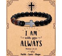 MFTRADING Bracelet avec croix pour homme - Cadeau chrétien pour fils, petit-fils, frère, mari, papa, homme, parrain, religieux, baptême, anniversaire, départ à la retraite, bracelet de perles