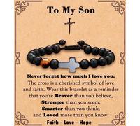 MFTRADING Bracelet avec croix pour homme - Cadeau chrétien pour fils, petit-fils, frère, mari, papa, homme, parrain, religieux, baptême, anniversaire, départ à la retraite, bracelet de perles