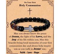 MFTRADING Bracelet avec croix pour homme - Cadeau chrétien pour fils, petit-fils, frère, mari, papa, homme, parrain, religieux, baptême, anniversaire, départ à la retraite, bracelet de perles