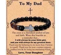 MFTRADING Bracelet avec croix pour homme - Cadeau chrétien pour fils, petit-fils, frère, mari, papa, homme, parrain, religieux, baptême, anniversaire, départ à la retraite, bracelet de perles