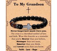 MFTRADING Bracelet avec croix pour homme - Cadeau chrétien pour fils, petit-fils, frère, mari, papa, homme, parrain, religieux, baptême, anniversaire, départ à la retraite, bracelet de perles