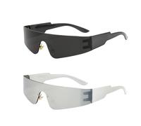 MFUOE Lot de 2 paires de lunettes de soleil rondes argentées futuristes pour adultes et enfants, accessoire de cosplay pour Halloween, boîte de nuit, fête d'anniversaire