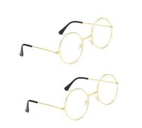 MFUOE Lot de 2 paires de lunettes rondes classiques rétro avec monture en métal doré et verres en résine Accessoires de déguisement pour adolescents et adultes (doré)