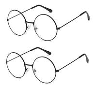 MFUOE Lot de 2 paires de lunettes rondes classiques rétro avec monture en métal noir et verres en résine Accessoires de déguisement pour adolescents et adultes (Noir)
