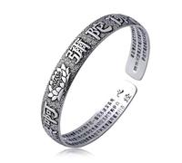 MFUPR Bracelet Feng Shui vintage en argent pur 999, mantra à six caractères Pixiu Heart Sutra, amulette bouddhiste tibétaine de richesse et de chance, réglable for hommes et femmes(Lo-tus C)