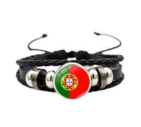 MFUPR Bracelets de Poignet for Hommes Bracelet en Cuir for Hommes, Bracelet en Cuir Drapeau, Bracelets de Coupe d'europe de Mode, Bracelet en Cuir tressé Multicouche Noir réglable(Portugal)