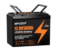 MFUZOP 12V 100Ah LiFePO4 Batterie, 100A BMS, Puissance Max 1280W, Jusqu’à 15000 Cycles Deep Cycle Lithium Batterie, pour Camping-Car et système Solaire Domestique
