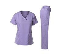 MFWHEFJ Tenue Infirmiere Ensemble de Gommage d'infirmière for Femmes, col en v, Manches Courtes, Pantalon Long, vêtements Travail Professionnels Confortables et médicaux(Light Purple,S)