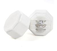 MFXIP Boîte à bagues en velours, 3 emplacements pour bagues de mariage, vintage octogonale, boîte cadeau avec couvercle amovible pour fiançailles, mariage, boîte à souvenirs, photo de mariée