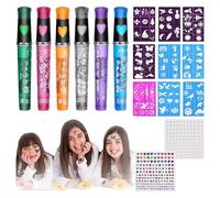 MFYOUPK Marqueurs de peinture corporelle, bâtons de peinture pour le visage | Bâtons de marqueurs de pour le visage à base d'eau 6 couleurs avec 9 pochoirs,Kit de de maquillage de