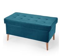 MG Design Banquette Velours Coffre Bleu 45 x 90 cm - Banc rembourré avec Rangement, Pieds en Bois et Structure en Bois véritable pour Chambre, Salon ou entrée
