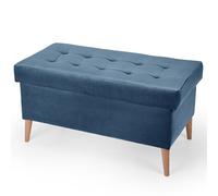 MG Design Banquette Velours Coffre Bleu 45 x 90 cm - Banc rembourré avec Rangement, Pieds en Bois et Structure en Bois véritable pour Chambre, Salon ou entrée