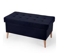 MG Design Banquette Velours Coffre Bleu foncé 45 x 90 cm - Banc rembourré avec Rangement, Pieds en Bois et Structure en Bois véritable pour Chambre, Salon ou entrée