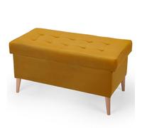 MG Design Banquette Velours Coffre Jaune 45 x 90 cm - Banc rembourré avec Rangement, Pieds en Bois et Structure en Bois véritable pour Chambre, Salon ou entrée