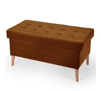 MG Design Banquette Velours Coffre Marron 45 x 90 cm - Banc rembourré avec Rangement, Pieds en Bois et Structure en Bois véritable pour Chambre, Salon ou entrée