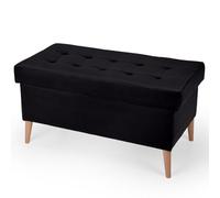 MG Design Banquette Velours Coffre Noir 45 x 90 cm - Banc rembourré avec Rangement, Pieds en Bois et Structure en Bois véritable pour Chambre, Salon ou entrée
