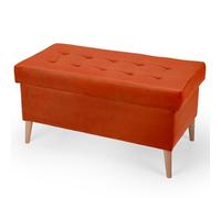 MG Design Banquette Velours Coffre Orange 45 x 90 cm - Banc rembourré avec Rangement, Pieds en Bois et Structure en Bois véritable pour Chambre, Salon ou entrée