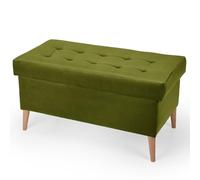 MG Design Banquette Velours Coffre Vert 45 x 90 cm - Banc rembourré avec Rangement, Pieds en Bois et Structure en Bois véritable pour Chambre, Salon ou entrée