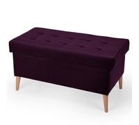 MG Design Banquette Velours Coffre Violet foncé 45 x 90 cm - Banc rembourré avec Rangement, Pieds en Bois et Structure en Bois véritable pour Chambre, Salon ou entrée