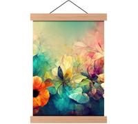 MG Design Barre d’affiche magnétique en bois 15 cm Naturel - support poster à aimants, 4 lattes, avec corde de suspension