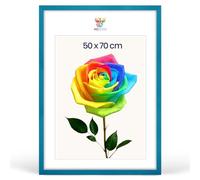 MG Design Cadre photo 50 x 70 cm - Cadre en bois Turquoise avec verre acrylique incassable, portrait & paysage avec fixation murale stable