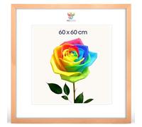 MG Design Cadre photo 60 x 60 cm - Cadre en bois Naturel avec verre acrylique incassable, portrait & paysage avec fixation murale stable