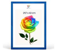 MG Design Cadre photo A3 29,7 x 42 cm - Cadre en bois Bleu avec verre acrylique incassable, portrait & paysage avec fixation murale stable