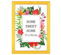 MG Design Cadre photo en bois A4 21 x 29,7 cm Jaune - plexiglas transparent, à suspendre vertical et horizontal - pour photos, posters et puzzles