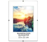 MG Design Cadre photo sans cadre | 15x21cm | Verre acrylique | avec clips | Porte-photo pour affiches photos | Cadre d'affiche | plusieurs tailles | bon pour salon, salle à manger, cuisine