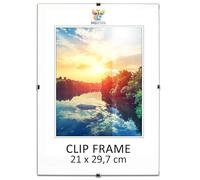 MG Design Cadre photo sans cadre | 21x30cm | Verre acrylique | avec clips | Porte-photo pour affiches photos | Cadre d'affiche | plusieurs tailles | bon pour salon, salle à manger,