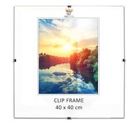 MG Design Cadre photo sans cadre | 40x40cm | Verre acrylique | avec clips | Porte-photo pour affiches photos | Cadre d'affiche | plusieurs tailles | bon pour salon, salle à manger, cuisine