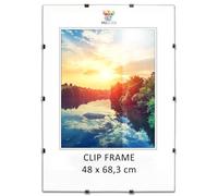 MG Design Cadre photo sans cadre | 48x68,3 cm | Verre acrylique | avec clips | Porte-photo pour affiches photos | Cadre d'affiche | plusieurs tailles | bon pour salon, salle à manger, cuisine