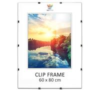 MG Design Cadre photo sans cadre | 60x80 cm | Verre acrylique | avec clips | Porte-photo pour affiches photos | Cadre d'affiche | plusieurs tailles | bon pour salon, salle à manger, cuisine